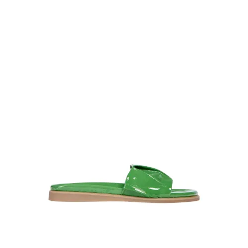 Dear Frances , Handmade Soft Patent Leather Slides ,Green female, Sizes: