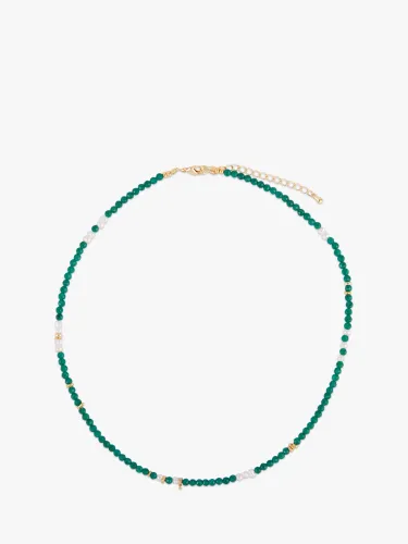 Deborah Blyth Green Agate & Pearl Beaded Necklace, Gold - Gold - Female