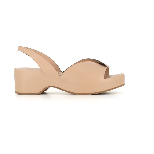 DEL Carlo , Beige Leather Cross Strap Wedge Sandals ,Beige female, Sizes: