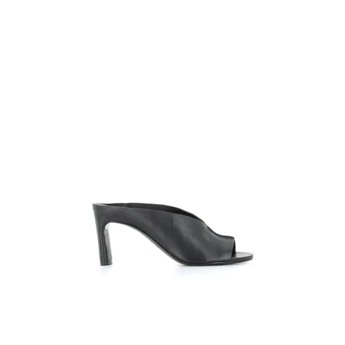 DEL Carlo , Black Leather Sandals with V-Cut ,Black female, Sizes: