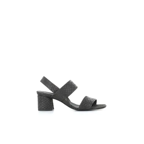 DEL Carlo , Black Python Print Leather Sandals ,Black female, Sizes: