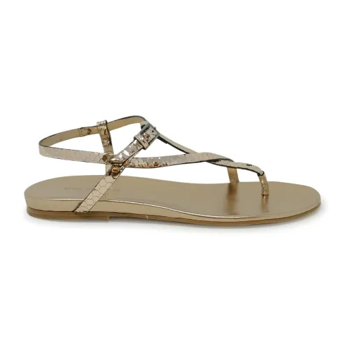 DEL Carlo , Bronze Leather Flat Sandals Ss24 ,Brown female, Sizes: