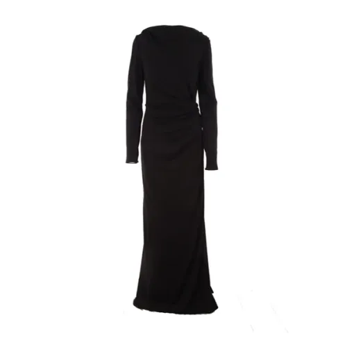 Del Core , Black Long Jersey Sablé Dress with Boat Neck and Side Slit ,Black female, Sizes: