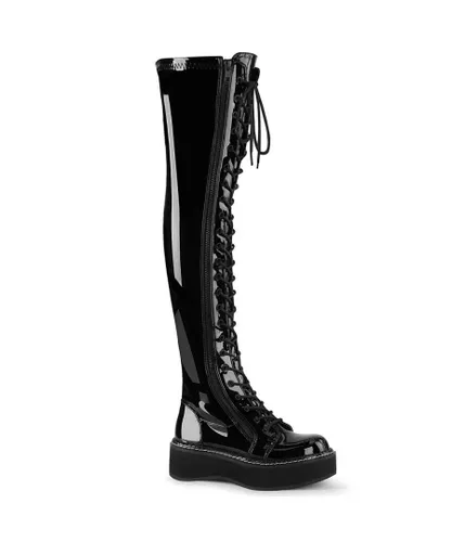 Demonia Womens Emily 375 Black Patent Thigh High Gothic Boots