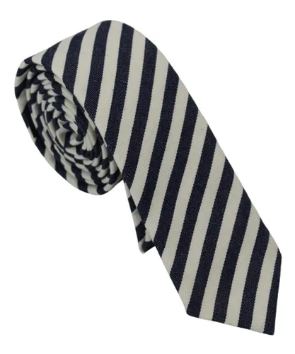 Denny Rose Mens Striped Classic Adjustable Silk Tie - Blue & White Cotton - One
