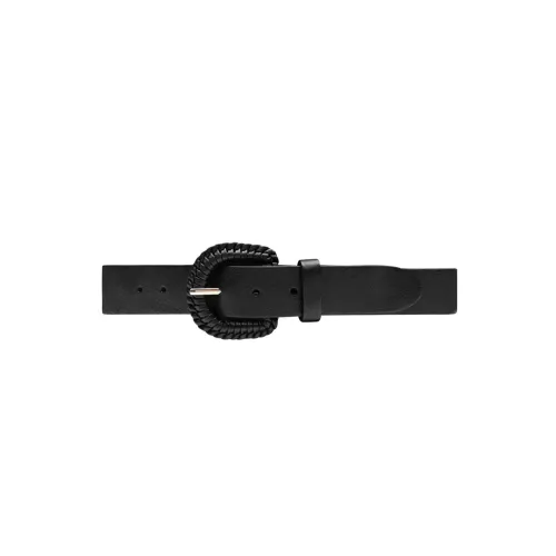 Depeche , Leather Belt with Braided Buckle ,Black female, Sizes: