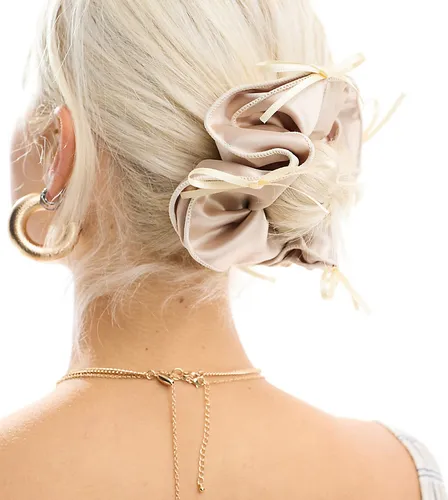 DesignB bow detail satin hair scrunchie in pink - PINK