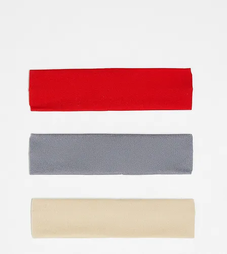 DesignB pack of 3 jersey headbands in beige grey and red