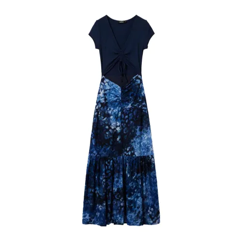 Desigual , Blue V-Neck Dress for Women ,Blue female, Sizes: