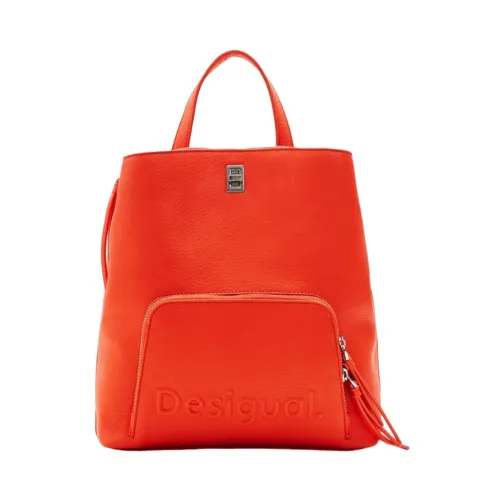 Desigual , Convertible Leather Backpack with Logo Detail ,Orange female, Sizes: ONE SIZE