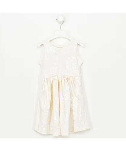 Desigual Girls Girl's round neck sleeveless dress 20SGVK46 - White Cotton