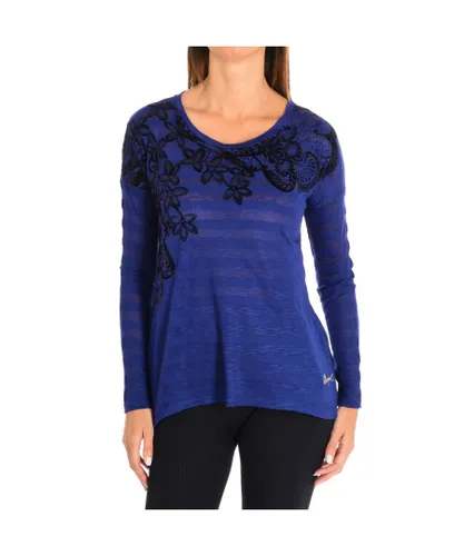 Desigual Womenss short sleeve round neck blouse 57T24T9 - Blue Viscose