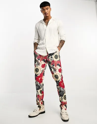 Devils Advocate skinny fit suit trousers in floral print-Multi