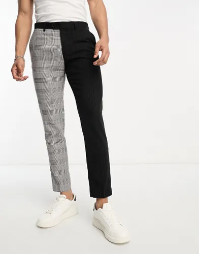 Devils Advocate super skinny two pattern suit trousers in black