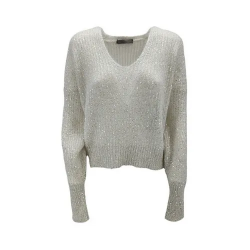 D.Exterior , Women V-Neck Sweater with Sequin Appliques ,Gray female, Sizes: