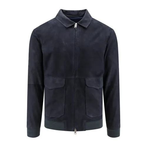 Dfour , Blue Leather Jackets & Coats ,Blue male, Sizes: