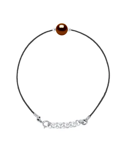 Diadema Womens - Bracelet - Black Nylon - Freshwater Pearl - Chocolate color - One Size
