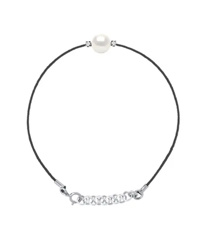 Diadema Womens - Bracelet - Black Nylon - White Freshwater Pearl - Diamonds - One Size