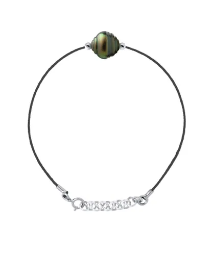 Diadema Womens - Bracelet Love Bond - Black Nylon - Tahitian Pearl - Rainbow - Natural Silver - One Size