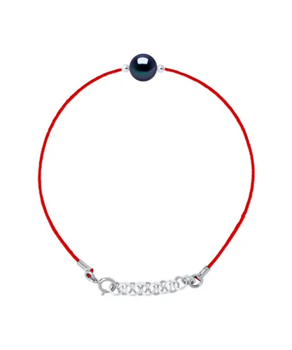 Diadema Womens - Bracelet - Red Nylon - Freshwater Pearl - Black Tahiti - One Size