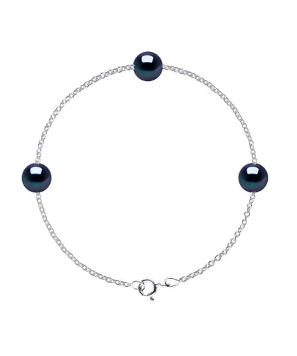 Diadema Womens - Bracelet - Silver and 3 Real Freshwater Pearls - Black Tahitian Style - One Size