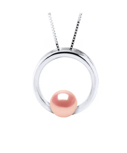 Diadema Womens CIRCLE Necklace Freshwater Pearl Round 8-9 mm Rose 925 - Pink Silver - One Size