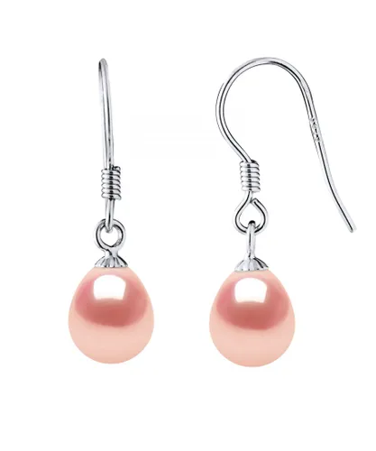 Diadema Womens Earrings Hooks Freshwater Pearls 7-8 mm Pears Roses 925 - Pink Silver - One Size