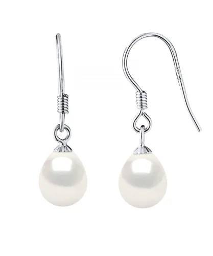 Diadema Womens Earrings Hooks Freshwater Pearls 7-8mm White Pears 925 Silver - One Size