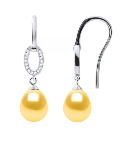 Diadema Womens Earrings Hooks Freshwater Pearls 8-9mm Golden Pears Jewelery 925 - Gold Silver - One Size