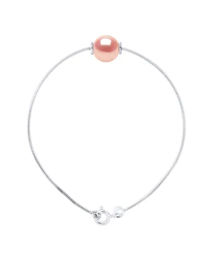 Diadema Womens Mesh Bracelet Serpentine Round Freshwater Pearl and Rose Natural 9-10 mm 925 - Pink Silver - One Size