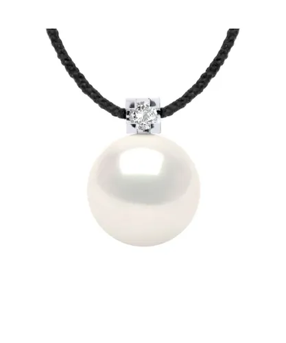Diadema Womens - Necklace - Black Nylon - White Freshwater Pearl and Real Diamond - One Size