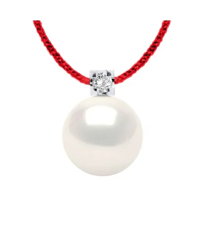 Diadema Womens - Necklace - Red Nylon - White Freshwater Pearl and Real Diamond - One Size
