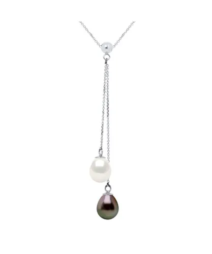 Diadema Womens - Necklace - You & Me - 2 Real Freshwater Pearls and Tahitian Pealrs - White Gold - Natural - One Size