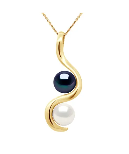 Diadema Womens - Pendant You & Me - 2 Real Freshwater Pearls - White and Black - Yellow Gold - One Size