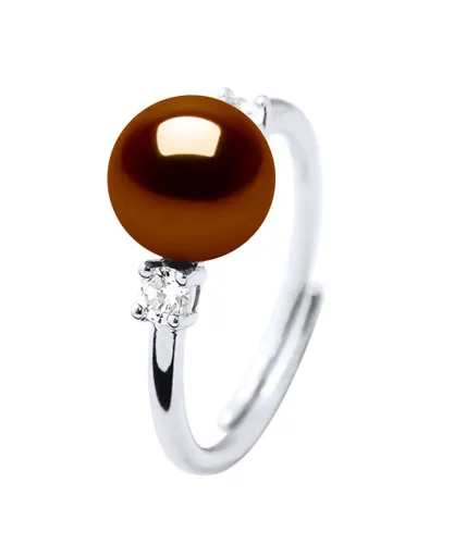 Diadema Womens Ring Adjustable Freshwater Pearl 7-8mm Chocolate and oxides of zirconium 925 Silver - One Size