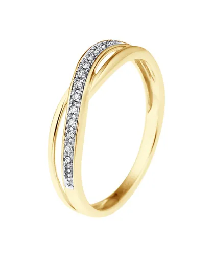 Diadema Womens - Ring - Crossed - Diamonds - Yellow Gold - White - Size K