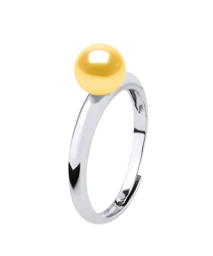 Diadema Womens Rush Ring Adjustable Freshwater Pearl Round 6-7 mm Gold 925 - Yellow Silver - One Size