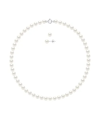 Diadema Womens - Set - Necklace/Earrings - Real Freshwater Pearls - White Gold - One Size