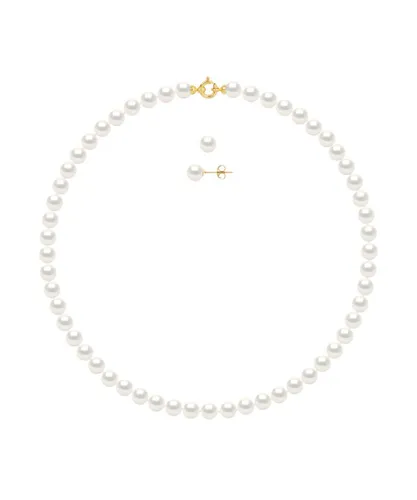 Diadema Womens - Set - Necklace/Earrings - Real Freshwater Pearls - Yellow Gold - White - One Size