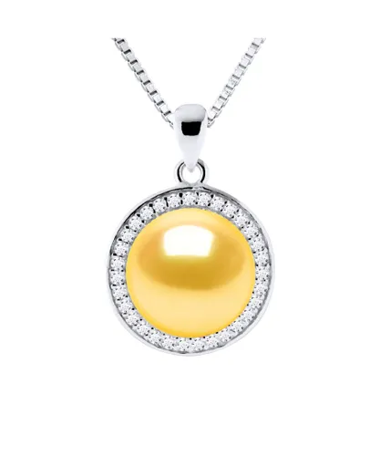 Diadema Womens SUN Necklace Freshwater Pearl 9-10mm Golden 925 - Gold Silver - One Size