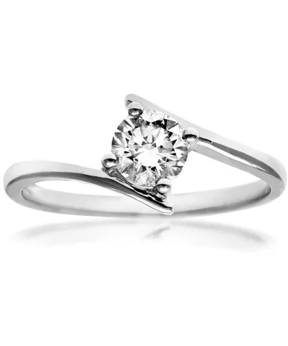 Diamant L'Eternel Womens 18ct White Gold 0.50ct Brilliant Cut Certified Diamond Solitare Crossover Ring - Size M