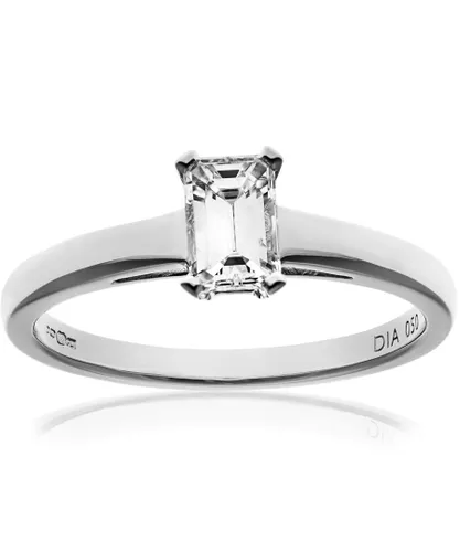 Diamant L'Eternel Womens 18ct White Gold 0.50ct Emerald Cut Certified Diamond Solitare Ring - Size O