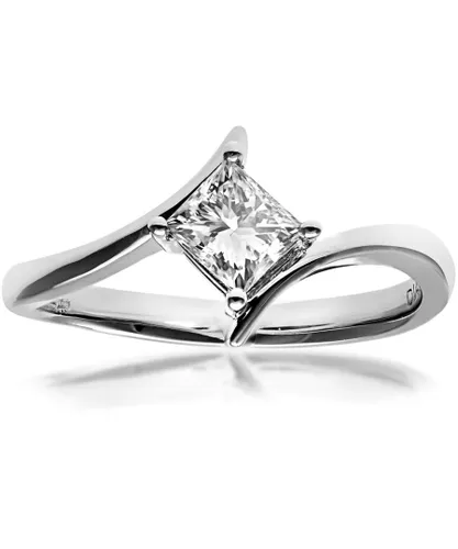 Diamant L'Eternel Womens 18ct White Gold 0.50ct Princess Cut Certified Diamond Solitare Crossover Ring - Size P