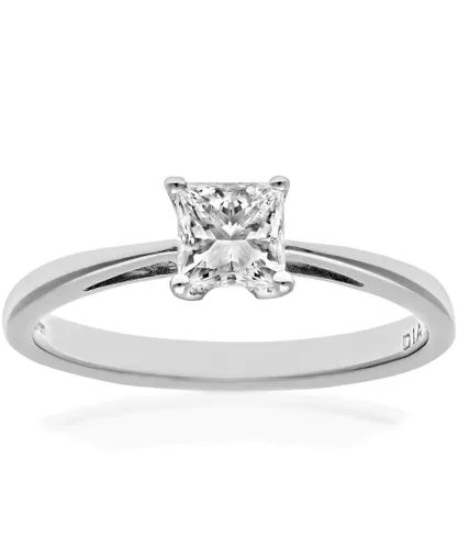 Diamant L'Eternel Womens 18ct White Gold 1/2 Carat Certified J/I Princess Cut Diamond Engagement Ring - Size L