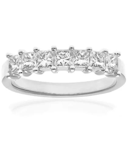 Diamant L'Eternel Womens 18ct White Gold 1 Carat Certified J/I Princess Cut Diamond Eternity Ring - Size J
