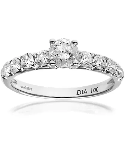 Diamant L'Eternel Womens 18ct White Gold 1ct Certified Diamonds Shoulder Set Engagement Ring - Size J