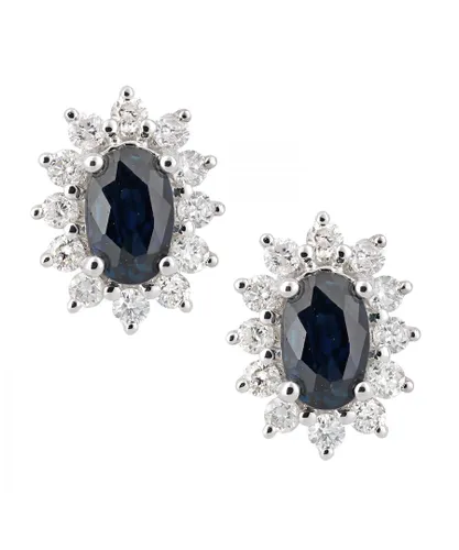 Diamant L'Eternel Womens 18ct White Gold Sapphire and Diamond Oval Cluster Stud Earrings - One Size