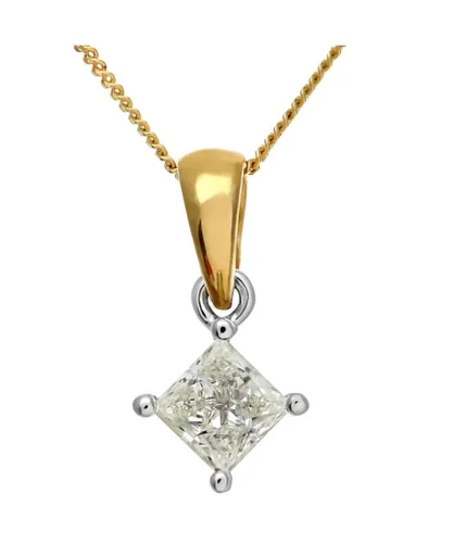 Diamant L'Eternel Womens 18ct Yellow Gold 1/2 Carat J/I Certified Princess Cut Diamond Solitare Pendant + Chain - One Size