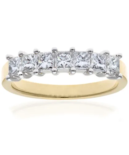 Diamant L'Eternel Womens 18ct Yellow & White Gold 1 Carat Certified J/I Princess Cut Diamond Eternity Ring - Size K