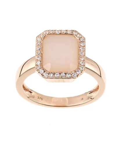 Diamant L'Eternel Womens 9ct Rose Gold Diamond and Pink Opal Rectangular Cut Gemstone Ring - Size L
